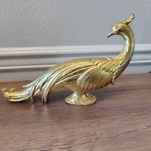 Vtg Syroco Free Standing Mid-Century Hollywood Regency Gold Peacock 11”